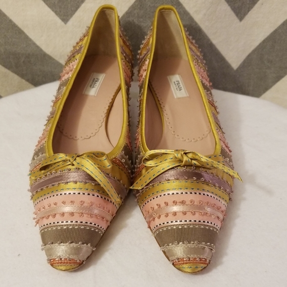 Prada Shoes - Prada satin ribbon kitten heel pumps size 36.5